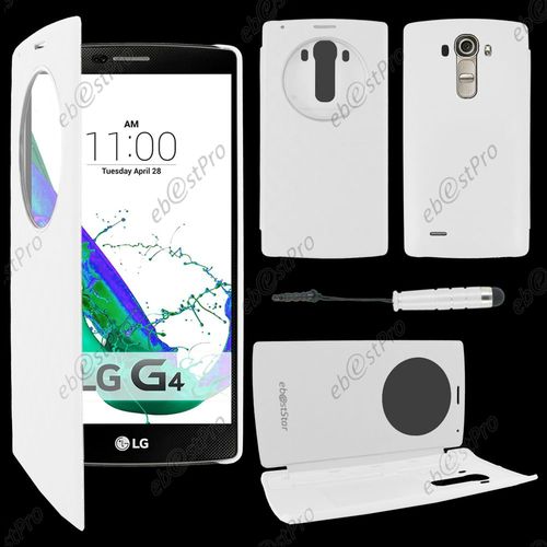 Ebeststar ® Coque Etui Flip View Cover Housse Portefeuille Grande Fenêtre Pour Lg G4 H815, G4 Dual-Lte, Couleur Blanc + Mini Stylet + Film Protection D'écran