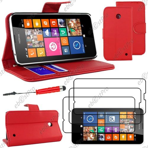 Ebeststar ® Housse Coque Etui Portefeuille Folio Book Livre Simili Cuir Pour Nokia Lumia 630, Couleur Rouge + Mini Stylet 3 Film