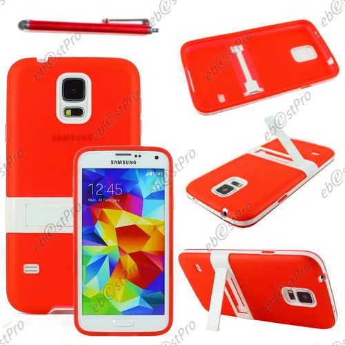 Ebeststar ® Housse Etui Coque En Silicone Gel Tpu Avec Support Stand Béquille Pour Samsung Galaxy S5 Sm-G900f, G900, G900h, Couleur Rouge + Stylet + Film Protection D'écran