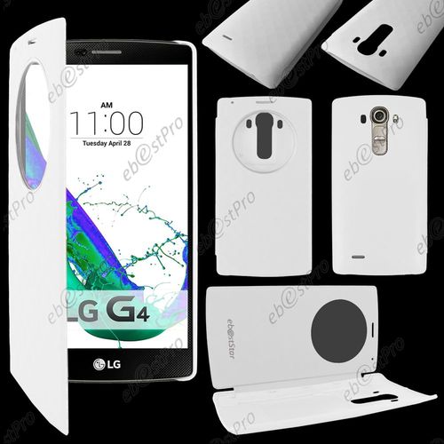 Ebeststar ® Coque Etui Flip View Cover Housse Portefeuille Grande Fenêtre Pour Lg G4 H815, G4 Dual-Lte, Couleur Blanc + Film Protection D'écran