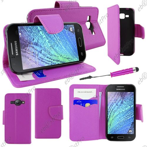 Ebeststar ® Housse Coque Etui Portefeuille Folio Book Livre Simili Cuir Pour Samsung Galaxy J1 Sm-J100f, Couleur Violet + Mini Stylet + Film Protection D'écran