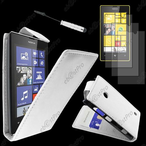 Ebeststar ® Housse Coque Etui Simili Cuir À Rabat Vertical Pour Nokia Lumia 520, Couleur Blanc + Mini Stylet 3 Film