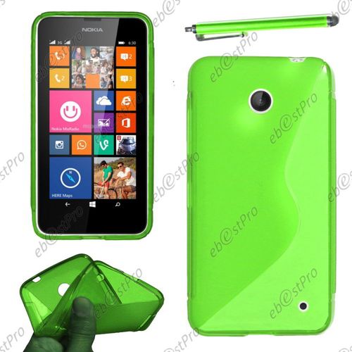 Ebeststar ® Housse Etui Coque Silicone Gel Motif S-Line Protection Souple Pour Nokia Lumia 630, Couleur Vert + Stylet + Film Protection D'écran