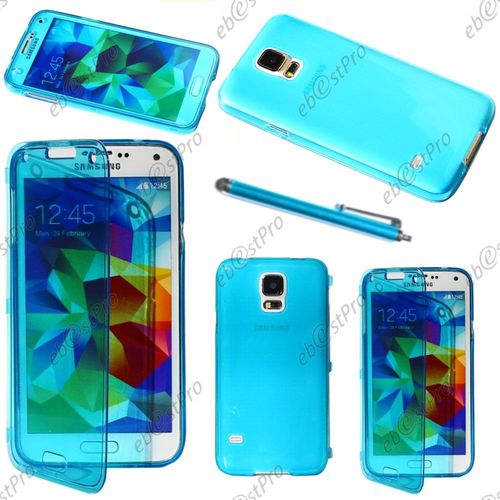 Ebeststar ® Housse Etui Coque Portefeuille Livre Silicone Gel Pour Samsung Galaxy S5 Sm-G900f, G900, G900h, Couleur Bleu + Stylet + Film Protection D'écran
