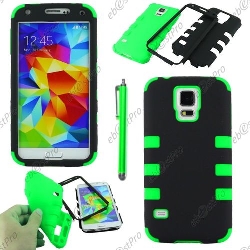 Ebeststar ® Coque Spider Tripple Couche Armor Housse Etui Pour Samsung Galaxy S5 Sm-G900f, G900, G900h, Couleur Vert + Stylet + Film Protection D'écran