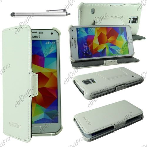 Ebeststar ® Housse Etui Cuir Pu Luxe Avec Support Stand Pour Samsung Galaxy S5 Sm-G900f, G900, G900h, Couleur Blanc + Stylet + Film Protection D'écran