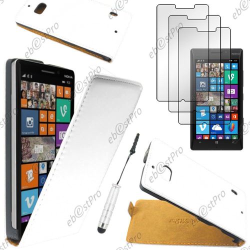 Ebeststar ® Housse Coque Etui En Pu Cuir À Rabat Ultra Fine (Slim Case) Pour Nokia Lumia 930, Couleur Blanc + Mini Stylet 3 Film