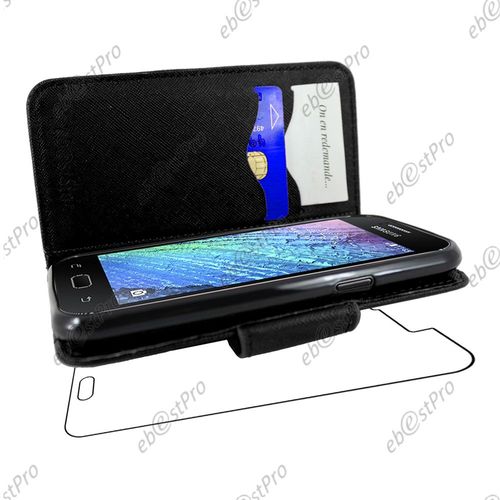 Ebeststar ® Housse Coque Etui Portefeuille Folio Book Livre Simili Cuir Pour Samsung Galaxy J1 Sm-J100f, Couleur Noir + Film Protection D'écran