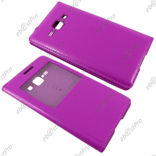 Ebeststar ® Housse Pochette Protection Coque Etui Type S-View Pour Samsung Galaxy J1 Sm-J100f, Couleur Violet + Film Protection D'écran