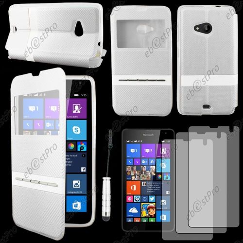 Ebeststar ® Housse Coque Etui Smart View Cover Type S-View Portefeuille Livre Pour Microsoft Lumia 535, Couleur Blanc + Mini Stylet 3 Film