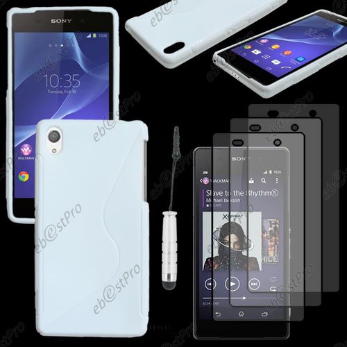 Ebeststar ® Housse Etui Coque Silicone Gel Motif S-Line Protection Souple Pour Sony Xperia Z2 D6502, D6503, D6543, Couleur Blanc + Mini Stylet 3 Film