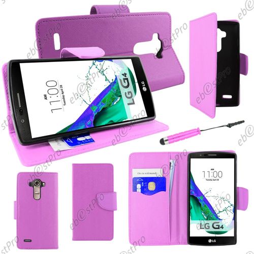 Ebeststar ® Housse Coque Etui Portefeuille Folio Book Livre Simili Cuir Pour Lg G4 H815, G4 Dual-Lte, Couleur Violet + Mini Stylet + Film Protection D'écran