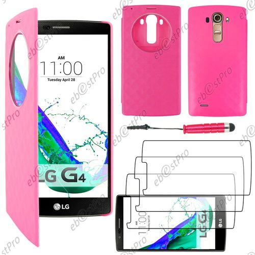 Ebeststar ® Coque Etui Flip View Cover Housse Portefeuille Grande Fenêtre Pour Lg G4 H815, G4 Dual-Lte, Couleur Rose + Mini Stylet 3 Film