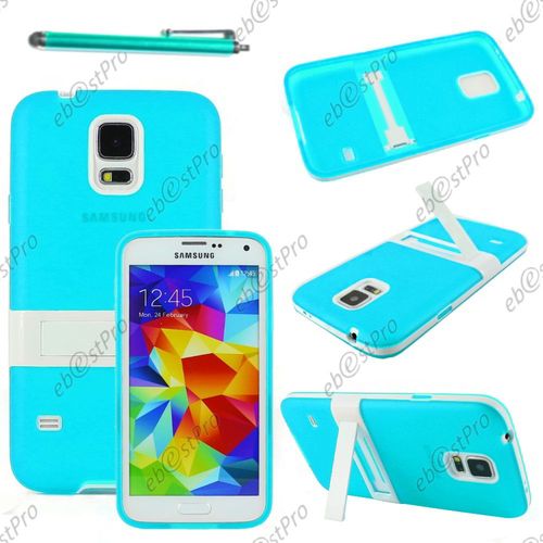 Ebeststar ® Housse Etui Coque En Silicone Gel Tpu Avec Support Stand Béquille Pour Samsung Galaxy S5 Sm-G900f, G900, G900h, Couleur Bleu + Stylet + Film Protection D'écran