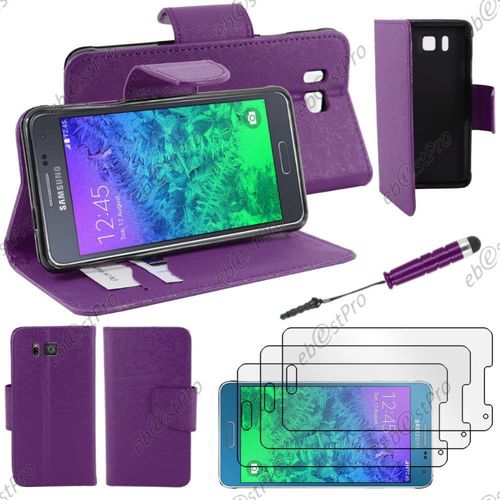 Ebeststar ® Housse Coque Etui Portefeuille Folio Book Livre Simili Cuir Pour Samsung Galaxy Alpha Sm-G850f, Couleur Violet + Mini Stylet 3 Film