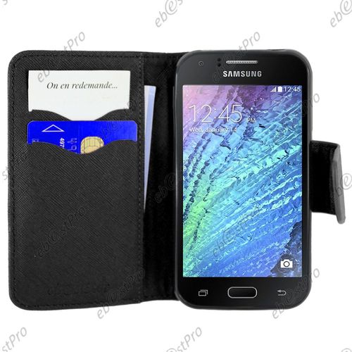 Ebeststar ® Etui Portefeuille Housse Protection Folio Coque Pour Samsung Galaxy J1 Sm-J100f, Couleur Noir + Film Protection D'écran