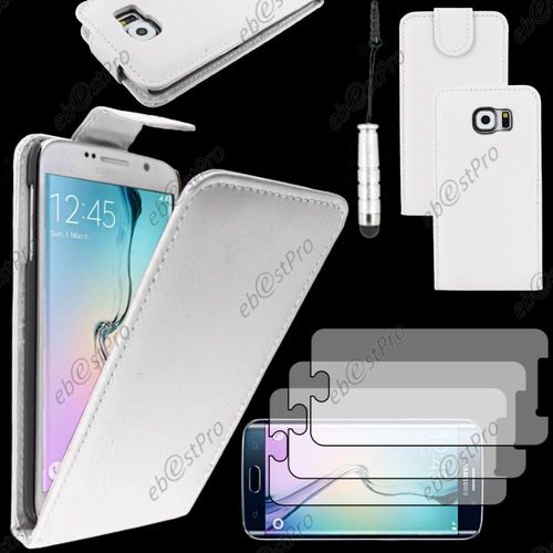 Ebeststar ® Housse Coque Etui Simili Cuir À Rabat Vertical Pour Samsung Galaxy S6 Sm-G920f, G920, Couleur Blanc + Mini Stylet 3 Film