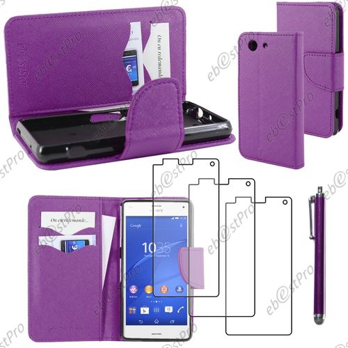 Ebeststar ® Housse Coque Etui Portefeuille Folio Book Livre Simili Cuir Pour Sony Xperia Z3 Compact, Couleur Violet + Stylet 3 Film