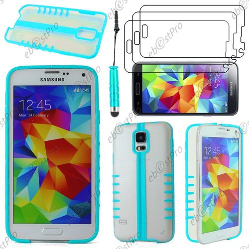Ebeststar ® Coque Pliable Hybride Rigide Cristal - Silicone Gel Tpu Support Pour Samsung Galaxy S5 Sm-G900f, G900, G900h, Couleur Bleu + Stylet 3 Film
