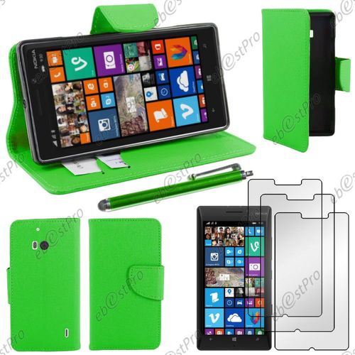 Ebeststar ® Housse Coque Etui Portefeuille Folio Book Livre Simili Cuir Pour Nokia Lumia 930, Couleur Vert + Stylet 3 Film
