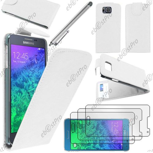 Ebeststar ® Housse Coque Etui Simili Cuir À Rabat Vertical Pour Samsung Galaxy Alpha Sm-G850f, Couleur Blanc + Stylet 3 Film