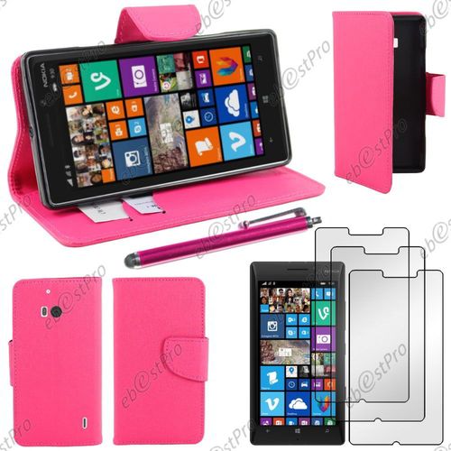Ebeststar ® Housse Coque Etui Portefeuille Folio Book Livre Simili Cuir Pour Nokia Lumia 930, Couleur Rose + Stylet 3 Film
