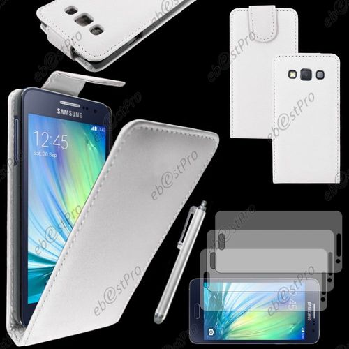 Ebeststar ® Housse Coque Etui Simili Cuir À Rabat Vertical Pour Samsung Galaxy A3 Sm-A300f, Couleur Blanc + Stylet 3 Film