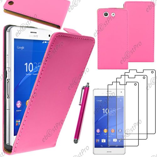 Ebeststar ® Housse Coque Etui En Pu Cuir À Rabat Ultra Fine (Slim Case) Pour Sony Xperia Z3 Compact, Couleur Rose + Stylet 3 Film