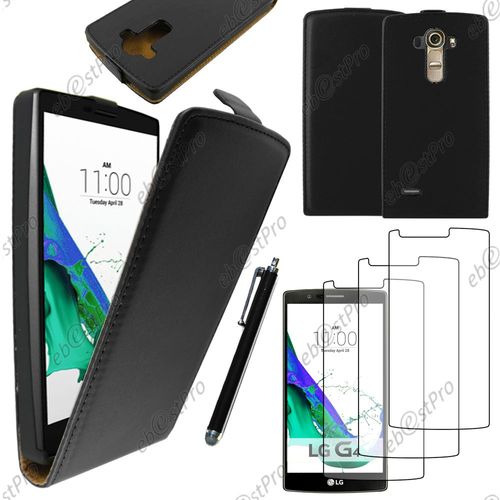 Ebeststar ® Housse Coque Etui En Pu Cuir À Rabat Ultra Fine (Slim Case) Pour Lg G4 H815, G4 Dual-Lte, Couleur Noir + Stylet 3 Film