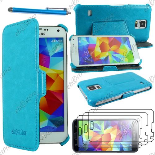 Ebeststar ® Housse Etui Cuir Pu Luxe Avec Support Stand Pour Samsung Galaxy S5 Sm-G900f, G900, G900h, Couleur Bleu + Stylet 3 Film