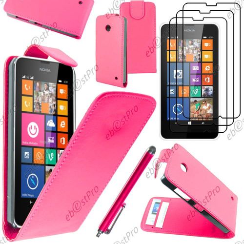 Ebeststar ® Housse Coque Etui Simili Cuir À Rabat Vertical Pour Nokia Lumia 630, Couleur Rose + Stylet 3 Film