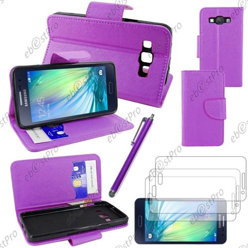 Ebeststar ® Housse Coque Etui Portefeuille Folio Book Livre Simili Cuir Pour Samsung Galaxy A3 Sm-A300f, Couleur Violet + Stylet 3 Film