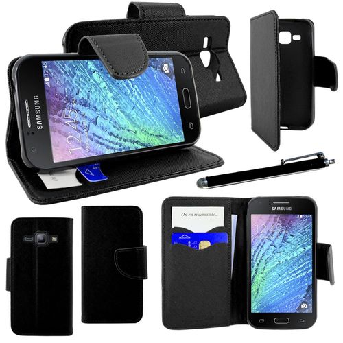 Ebeststar ® Housse Coque Etui Portefeuille Folio Book Livre Simili Cuir Pour Samsung Galaxy J1 Sm-J100f, Couleur Noir + Stylet + Film Protection D'écran