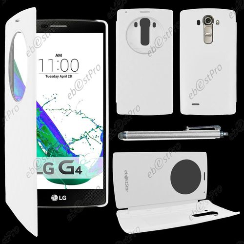 Ebeststar ® Coque Etui Flip View Cover Housse Portefeuille Grande Fenêtre Pour Lg G4 H815, G4 Dual-Lte, Couleur Blanc + Stylet + Film Protection D'écran