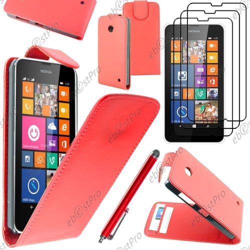 Ebeststar ® Housse Coque Etui Simili Cuir À Rabat Vertical Pour Nokia Lumia 630, Couleur Rouge + Stylet 3 Film