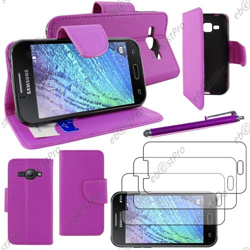 Ebeststar ® Housse Coque Etui Portefeuille Folio Book Livre Simili Cuir Pour Samsung Galaxy J1 Sm-J100f, Couleur Violet + Stylet 3 Film