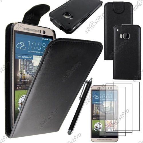 Ebeststar ® Housse Coque Etui Simili Cuir À Rabat Vertical Pour Htc One M9, One Hima, Couleur Noir + Stylet 3 Film