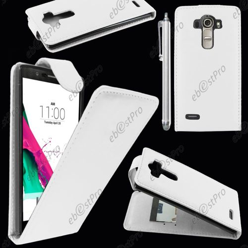 Ebeststar ® Housse Coque Etui Simili Cuir À Rabat Vertical Pour Lg G4 H815, G4 Dual-Lte, Couleur Blanc + Stylet + Film Protection D'écran