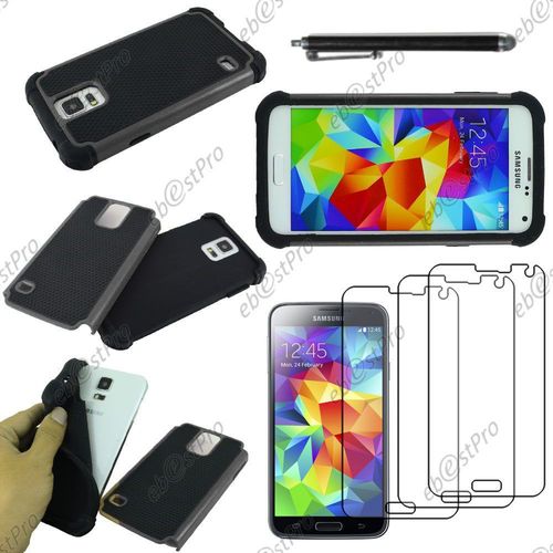 Ebeststar ® Coque Duo Bi-Couches En Silicone Et Polycarbonate Etui Housse Pour Samsung Galaxy S5 Sm-G900f, G900, G900h, Couleur Gris + Stylet 3 Film