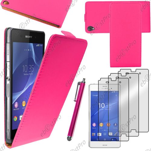 Ebeststar ® Housse Coque Etui En Pu Cuir À Rabat Ultra Fine (Slim Case) Pour Sony Xperia Z3 D6603, Couleur Rose + Stylet 3 Film