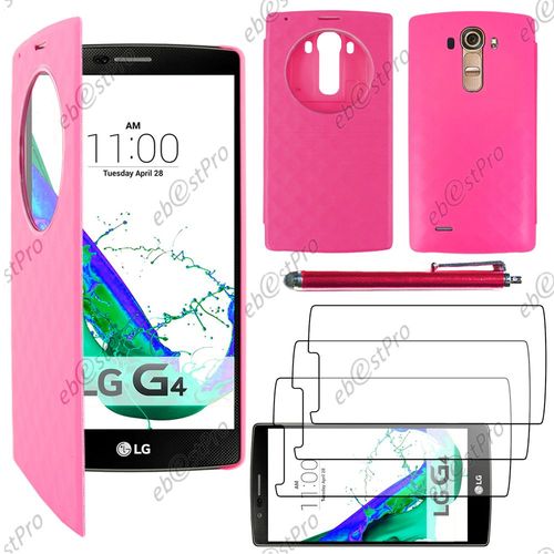 Ebeststar ® Coque Etui Flip View Cover Housse Portefeuille Grande Fenêtre Pour Lg G4 H815, G4 Dual-Lte, Couleur Rose + Stylet 3 Film
