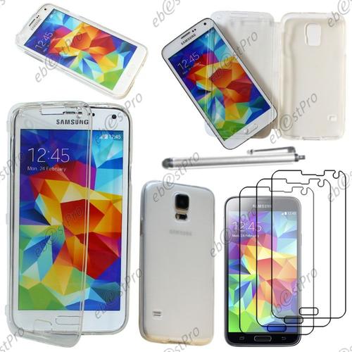 Ebeststar ® Housse Etui Coque Portefeuille Livre Silicone Gel Pour Samsung Galaxy S5 Sm-G900f, G900, G900h, Couleur Transparent + Stylet 3 Film