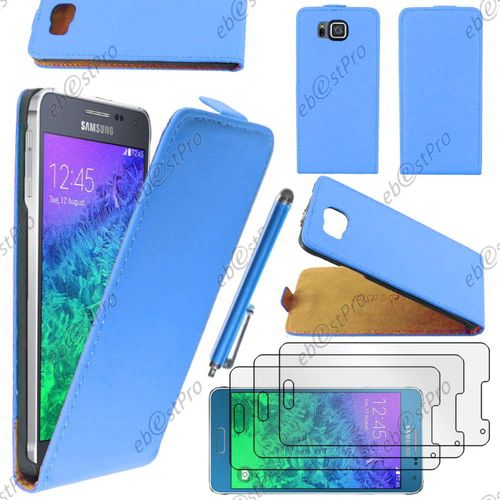 Ebeststar ® Housse Coque Etui En Pu Cuir À Rabat Ultra Fine (Slim Case) Pour Samsung Galaxy Alpha Sm-G850f, Couleur Bleu + Stylet 3 Film