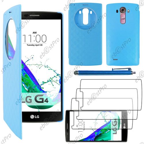 Ebeststar ® Coque Etui Flip View Cover Housse Portefeuille Grande Fenêtre Pour Lg G4 H815, G4 Dual-Lte, Couleur Bleu + Stylet 3 Film
