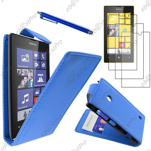 Ebeststar ® Housse Coque Etui Simili Cuir À Rabat Vertical Pour Nokia Lumia 520, Couleur Bleu + Stylet 3 Film