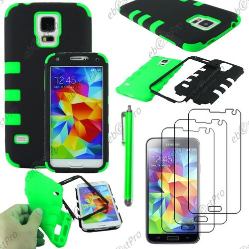 Ebeststar ® Coque Spider Tripple Couche Armor Housse Etui Pour Samsung Galaxy S5 Sm-G900f, G900, G900h, Couleur Vert + Stylet 3 Film