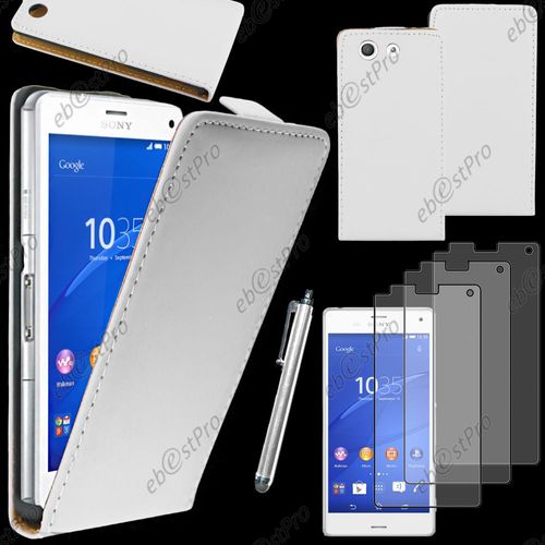 Ebeststar ® Housse Coque Etui En Pu Cuir À Rabat Ultra Fine (Slim Case) Pour Sony Xperia Z3 Compact, Couleur Blanc + Stylet 3 Film