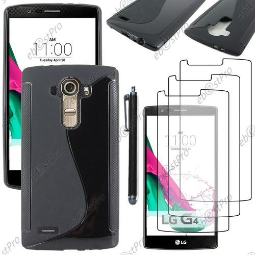 Ebeststar ® Housse Etui Coque Silicone Gel Motif S-Line Protection Souple Pour Lg G4 H815, G4 Dual-Lte, Couleur Noir + Stylet 3 Film
