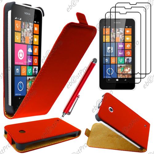 Ebeststar ® Housse Coque Etui En Pu Cuir À Rabat Ultra Fine (Slim Case) Pour Nokia Lumia 630, Couleur Rouge + Stylet 3 Film