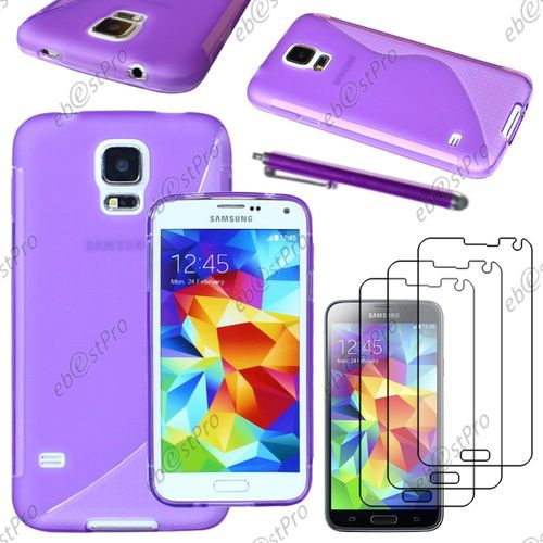 Ebeststar ® Housse Etui Coque Silicone Gel Motif S-Line Protection Souple Pour Samsung Galaxy S5 Sm-G900f, G900, G900h, Couleur Violet + Stylet 3 Film